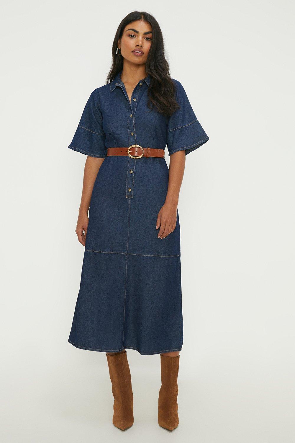 Dresses | Denim Half Placket Midi Shirt Dress | Dorothy Perkins